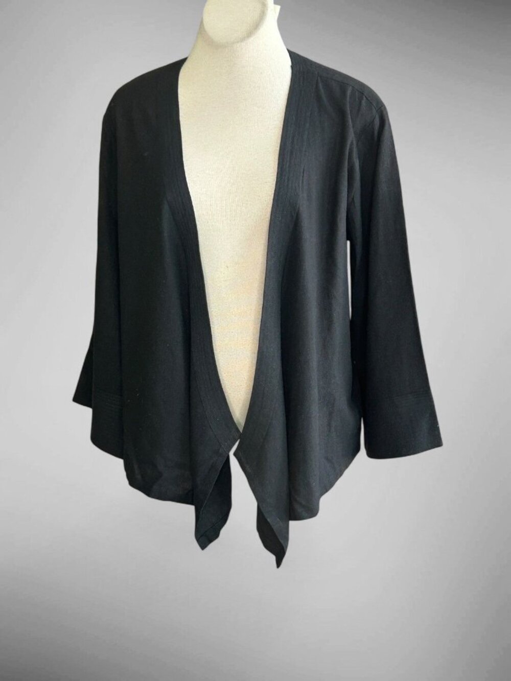 Joan Harrison Black Waterfall Oen Drape Linen Blend Jacket Size Medium